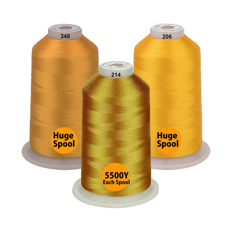 Simthread - 33 Selections - Various Assorted Color Packs of Polyester Embroidery Machine Thread Huge Spool 5500Y for All Sewing Embroidery Machines - Deep Gold - Image 1